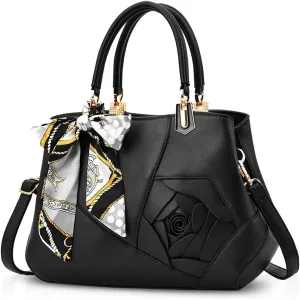 NICOLE&DORIS Flowers Handbag for Women Top Handle Bags PU Leather Messenger Bag Fashion Shoulder Bag Tote Satchel Ladies Crossbody Bag Black