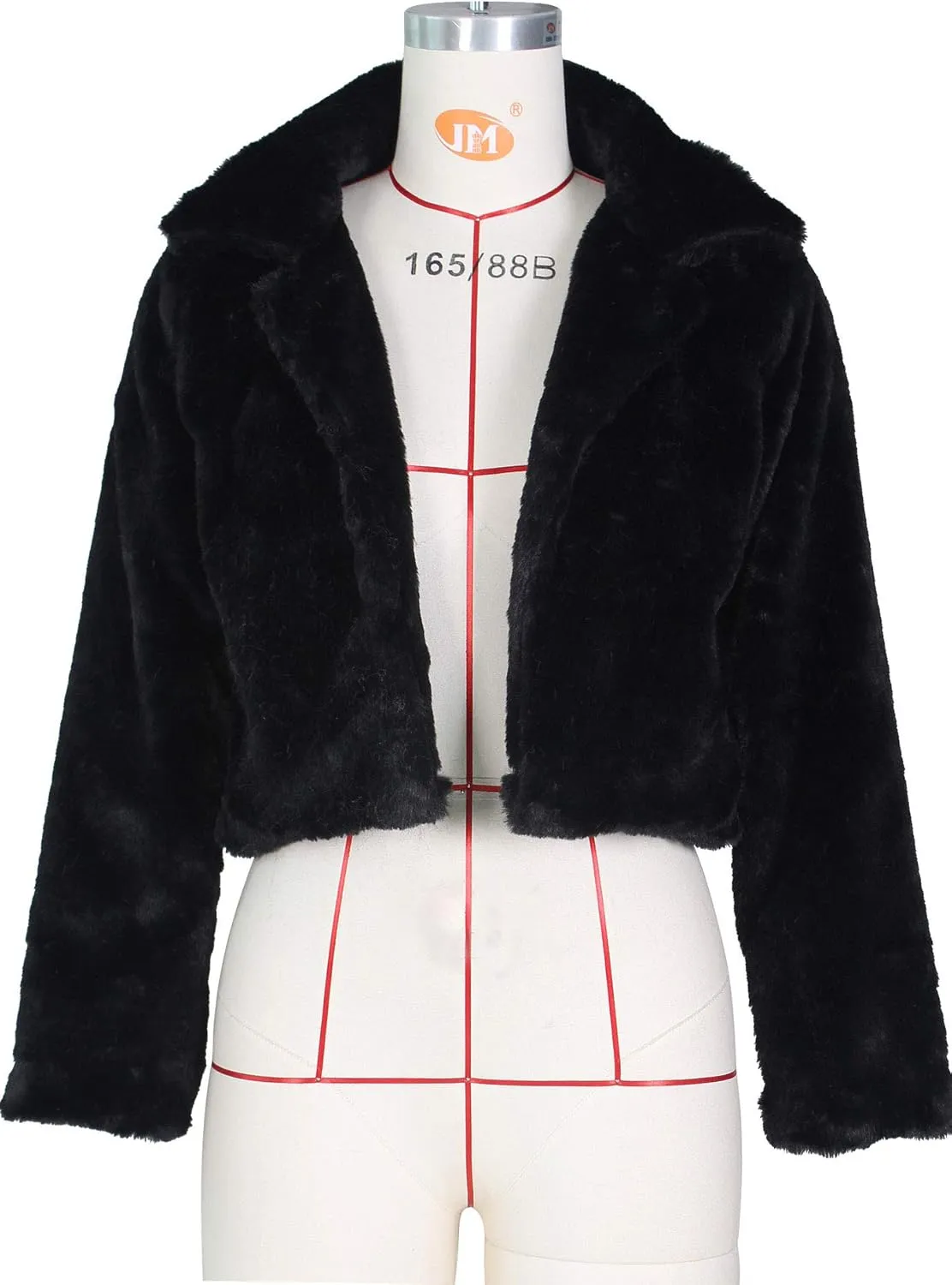 Nihsatin Womens Solid Cropped Long Sleeve Shaggy Jacket Lapel Faux Fur Coat Outwear Warm Winter
