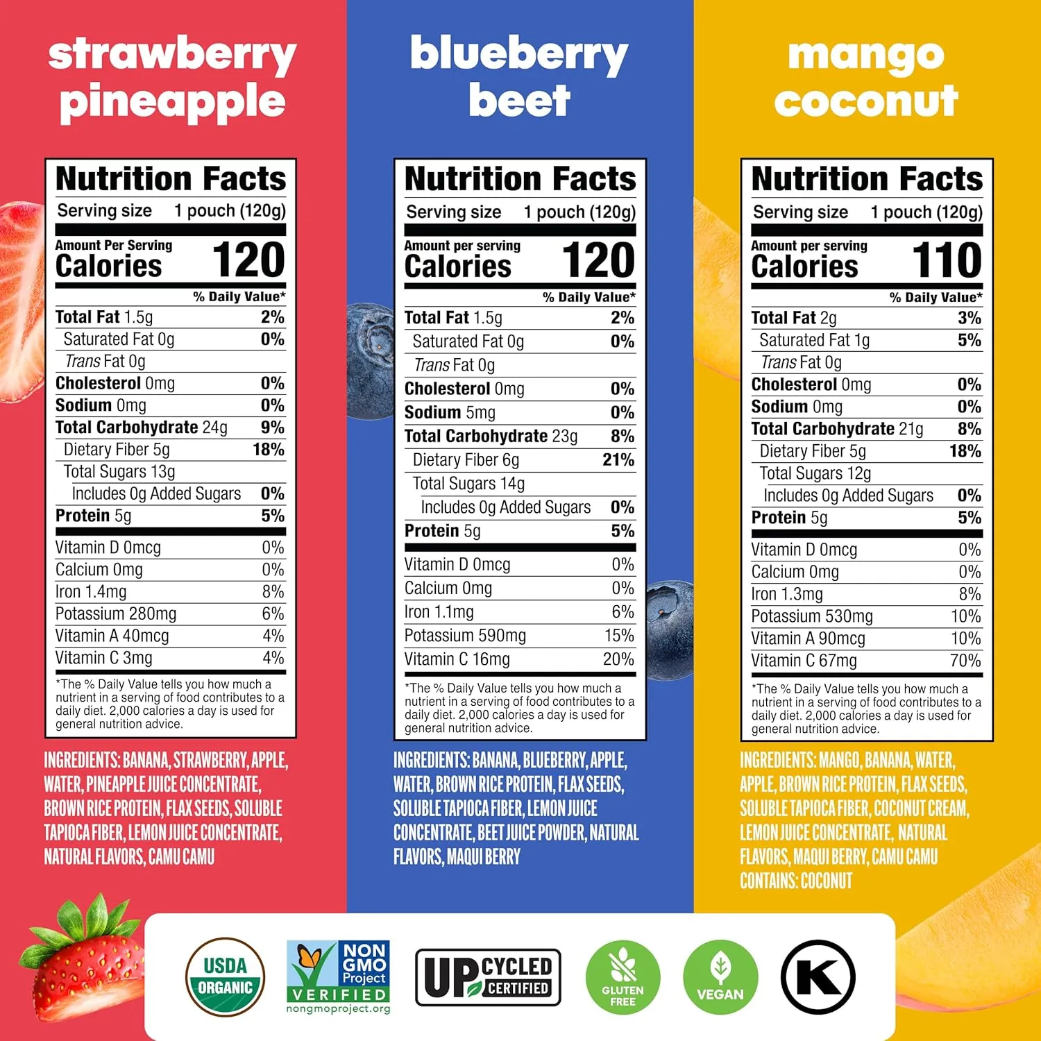 Noka Superfood Fruit Smoothie Pouches Variety Pack, Healthy Snacks with Flax Seed, Plant Protein and Prebiotic Fiber, Vegan and Gluten Free Snacks, Organic Squeeze Pouch, 4.22 oz, 12 Count