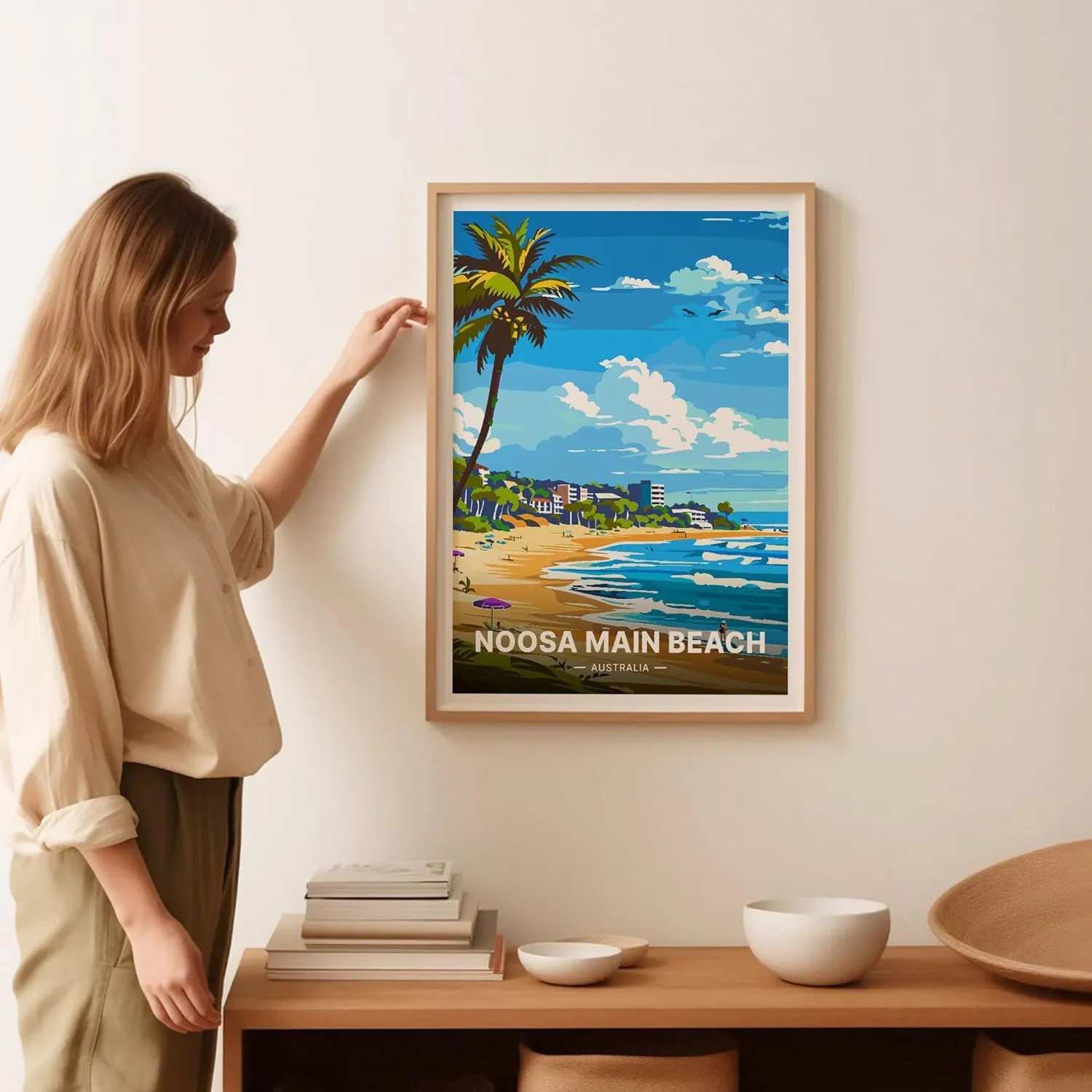 Noosa Main Beach Poster, Australia Travel Wall Art, Coastal Home Decor, Beach Lovers Gift Idea, Scenic Ocean View Artwork