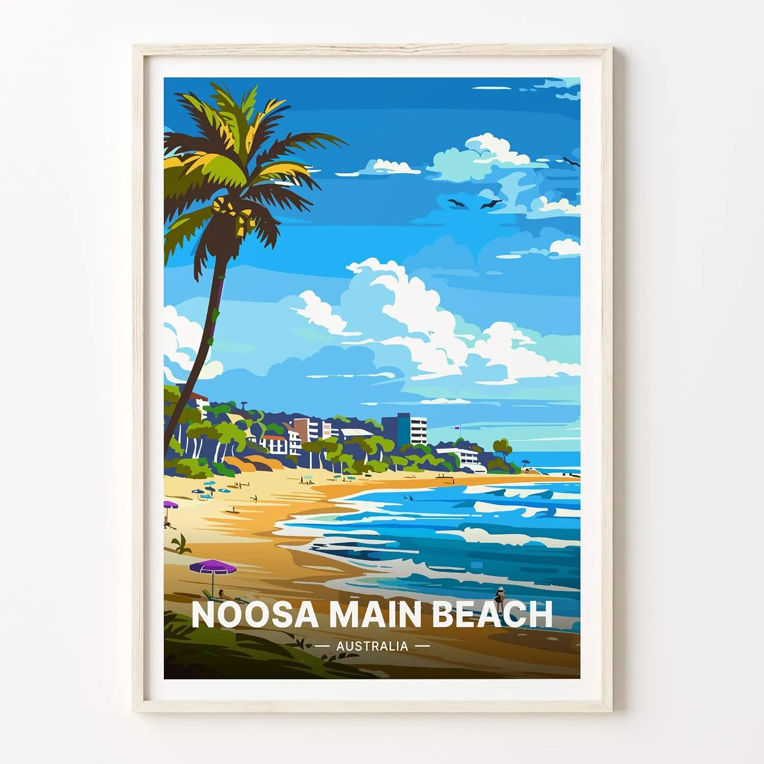 Noosa Main Beach Poster, Australia Travel Wall Art, Coastal Home Decor, Beach Lovers Gift Idea, Scenic Ocean View Artwork