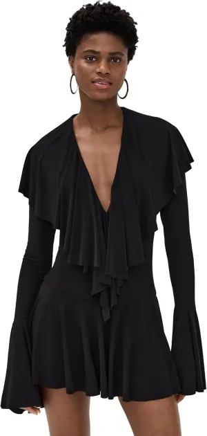 Norma Kamali Women's Long Sleeve Deep V Ruffle Mini Dress