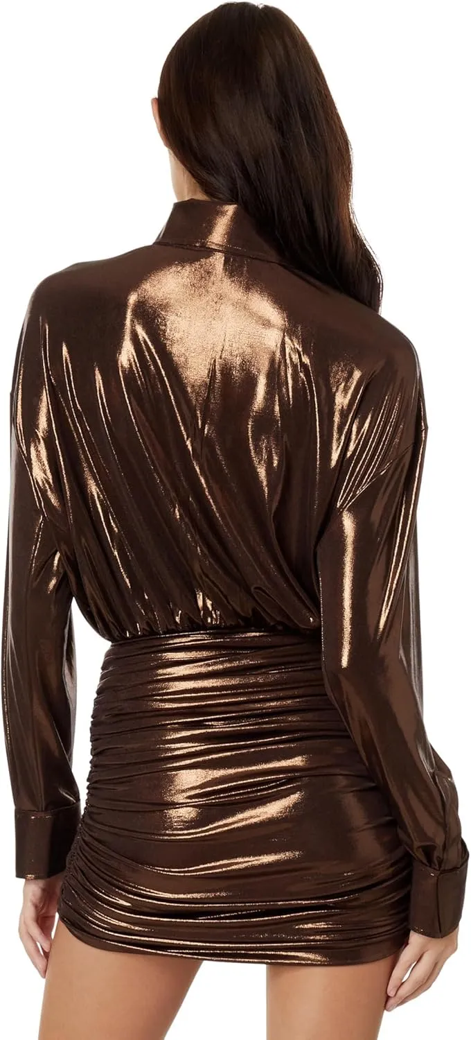 Norma Kamali Women's Oversized Bf Nk Shirt Shirred Bottom Mini Dress