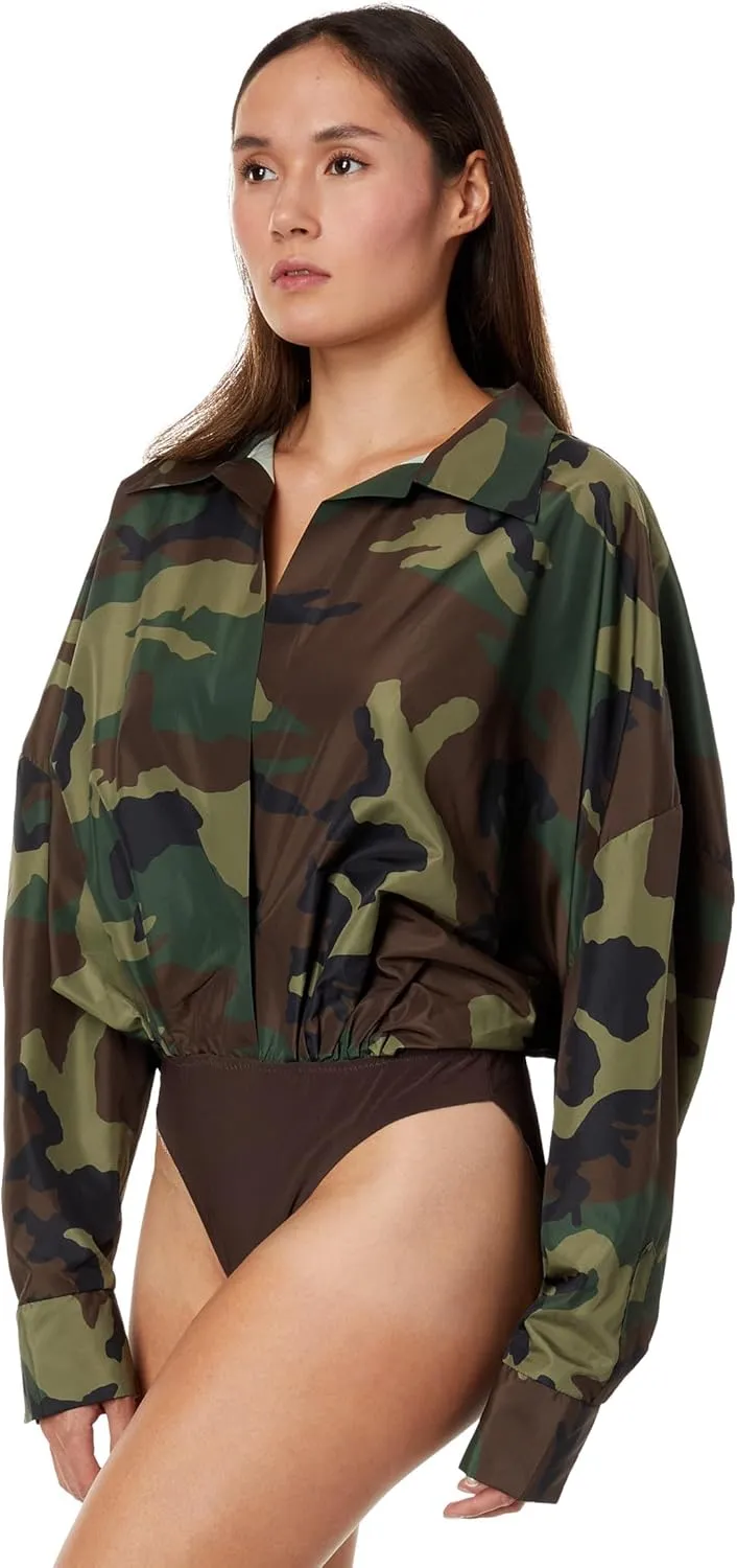 Norma Kamali Women's SUPER OVERSIZED BOYFRIEND NK SHIRT BODYSUIT