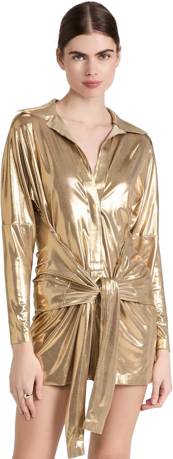 Norma Kamali Women's Ty Front Nk Shirt Mini Dress