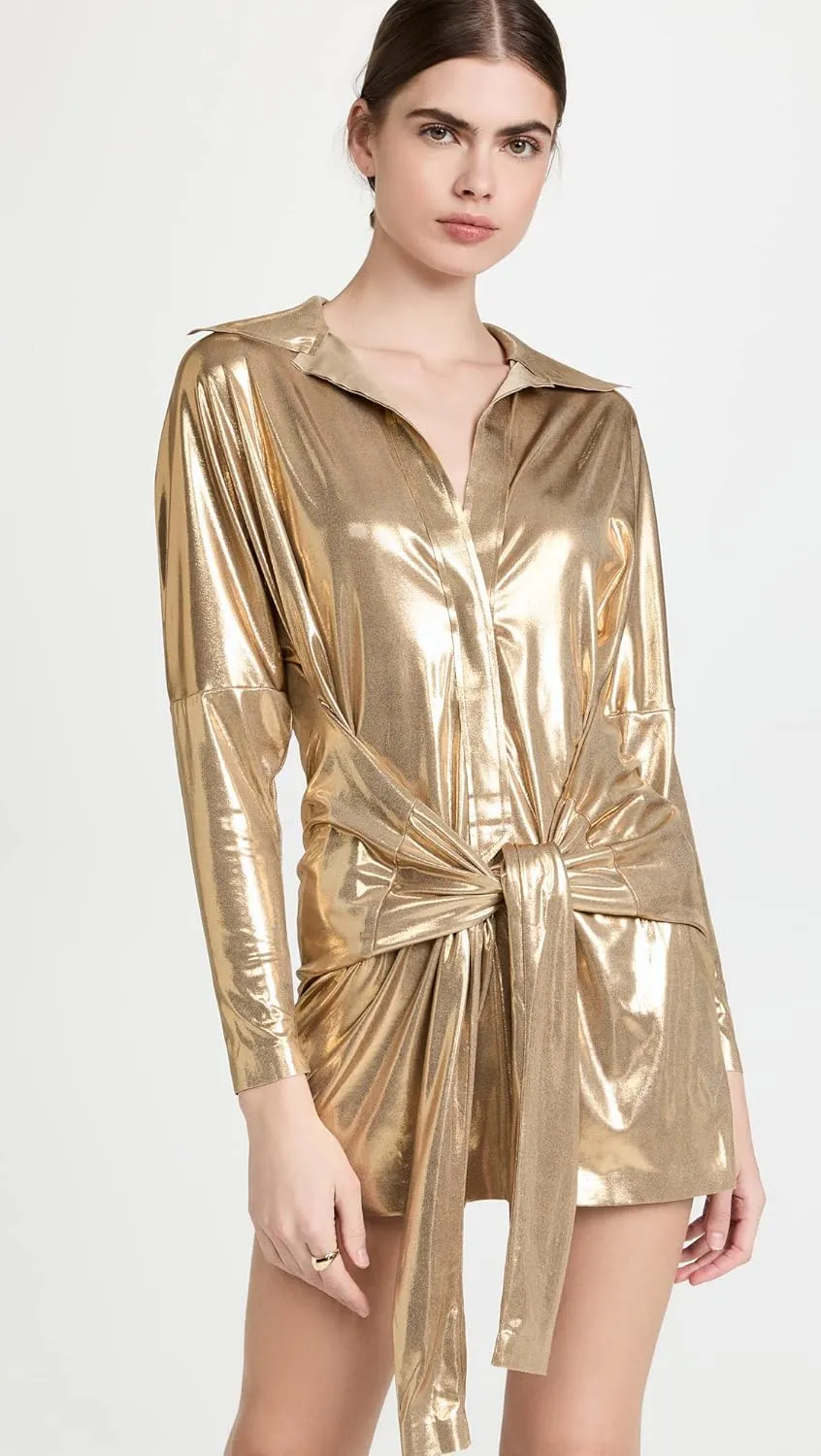 Norma Kamali Women's Ty Front Nk Shirt Mini Dress