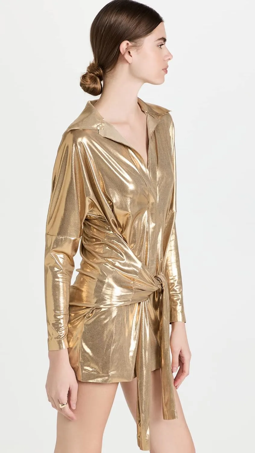 Norma Kamali Women's Ty Front Nk Shirt Mini Dress