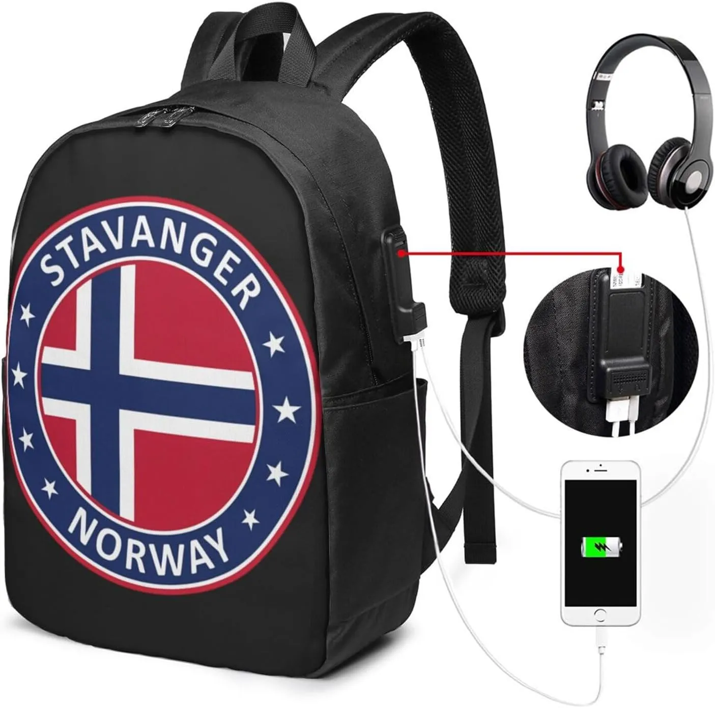Norway Norwegian Flag Laptop Backpacks Travel Backpack Casual Business Daypack Sport Rucksack Computer Bag Fits up to 17 Inch Notebook with USB Port