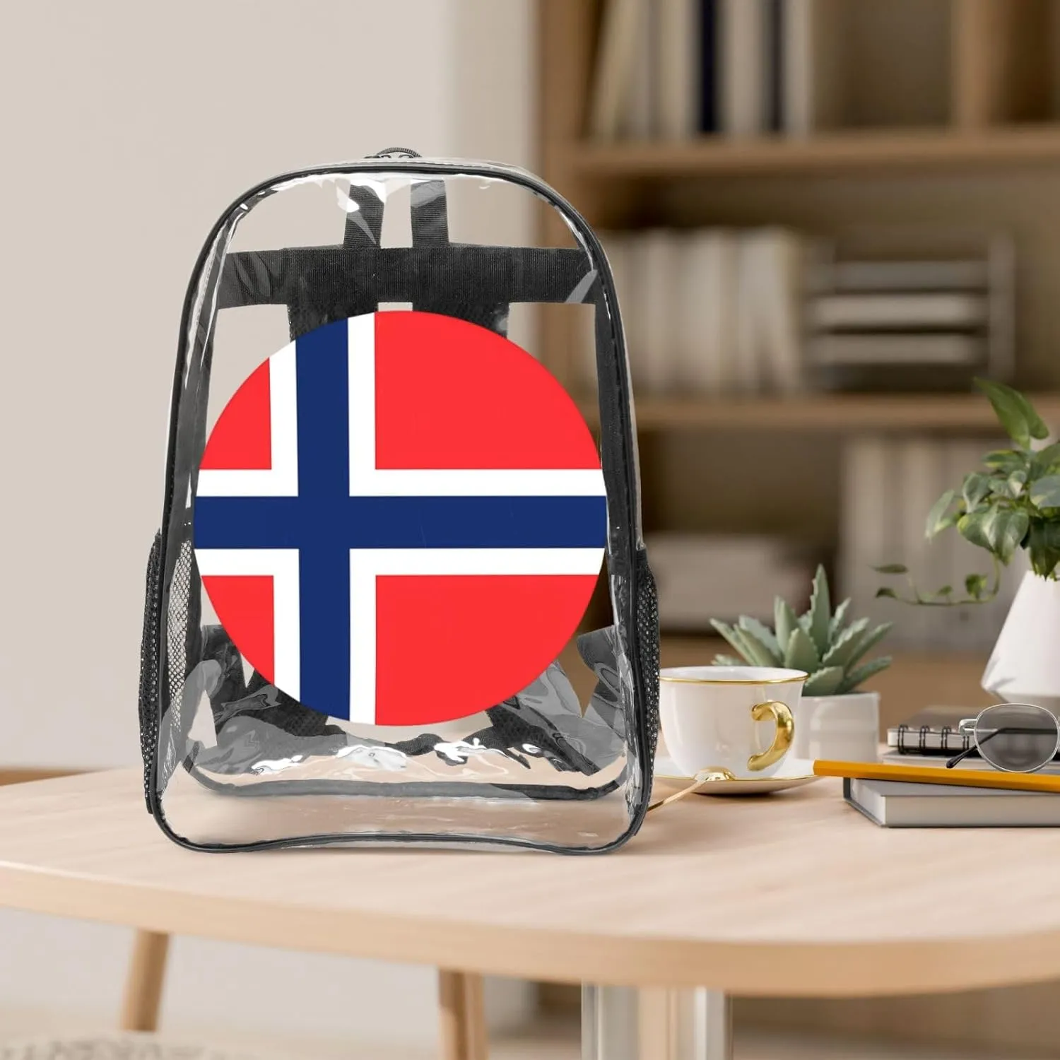 Norway Norwegian Flag Round 16 Inch Clear PVC Backpacks Transparent Backpack Multipurpose Double Shoulder Bag for Men Women Gifts