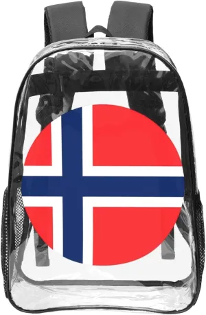 Norway Norwegian Flag Round 16 Inch Clear PVC Backpacks Transparent Backpack Multipurpose Double Shoulder Bag for Men Women Gifts