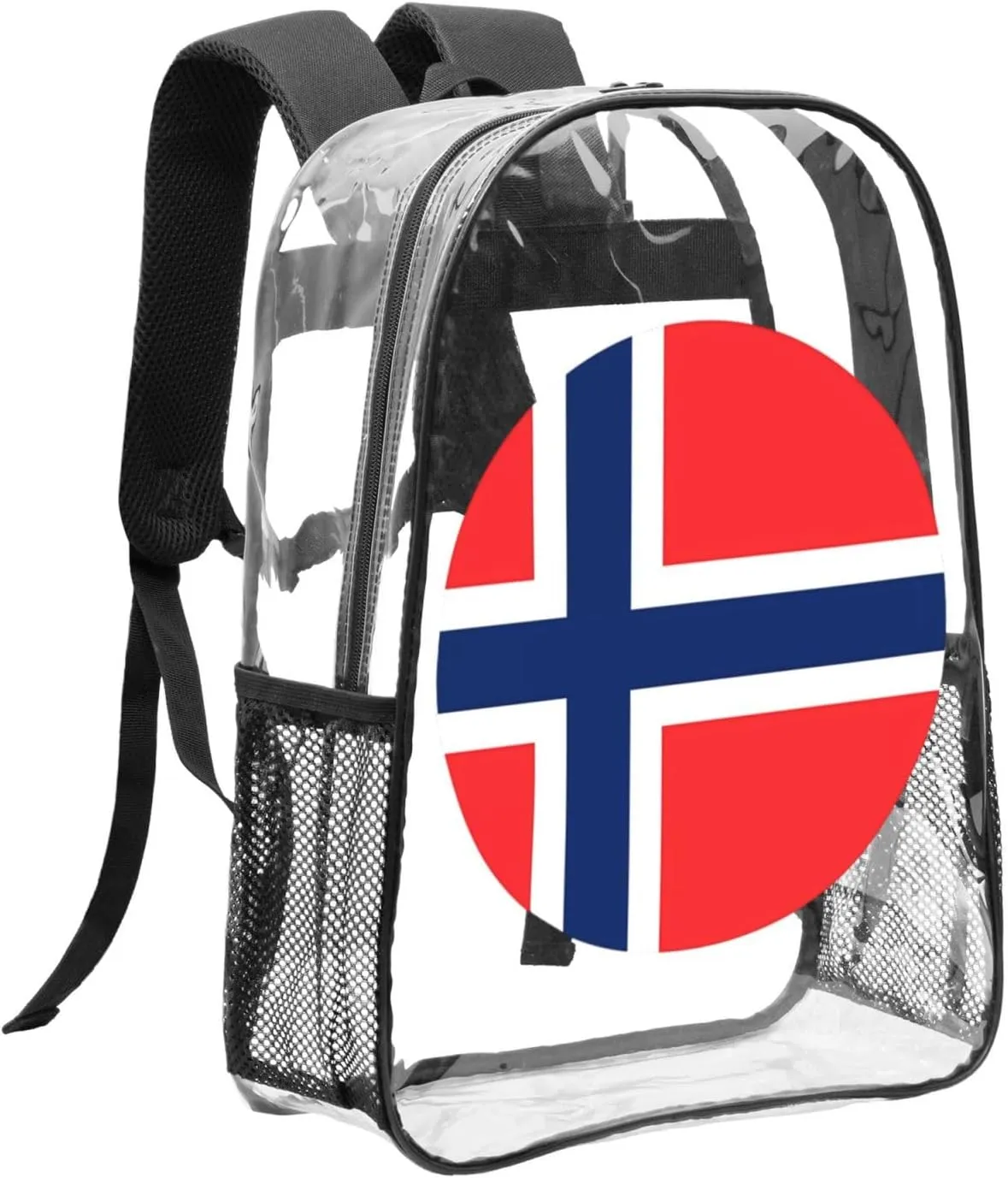 Norway Norwegian Flag Round 16 Inch Clear PVC Backpacks Transparent Backpack Multipurpose Double Shoulder Bag for Men Women Gifts
