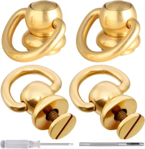 Notgia 4Pcs D Rings for Purse Brass Rivets for Leather Rotatable Purse Strap Hardware Ball Button Studs for Handbag D Rings Chicago Screws for Repair Purse Dog Collar Leather Crafts (Gold)