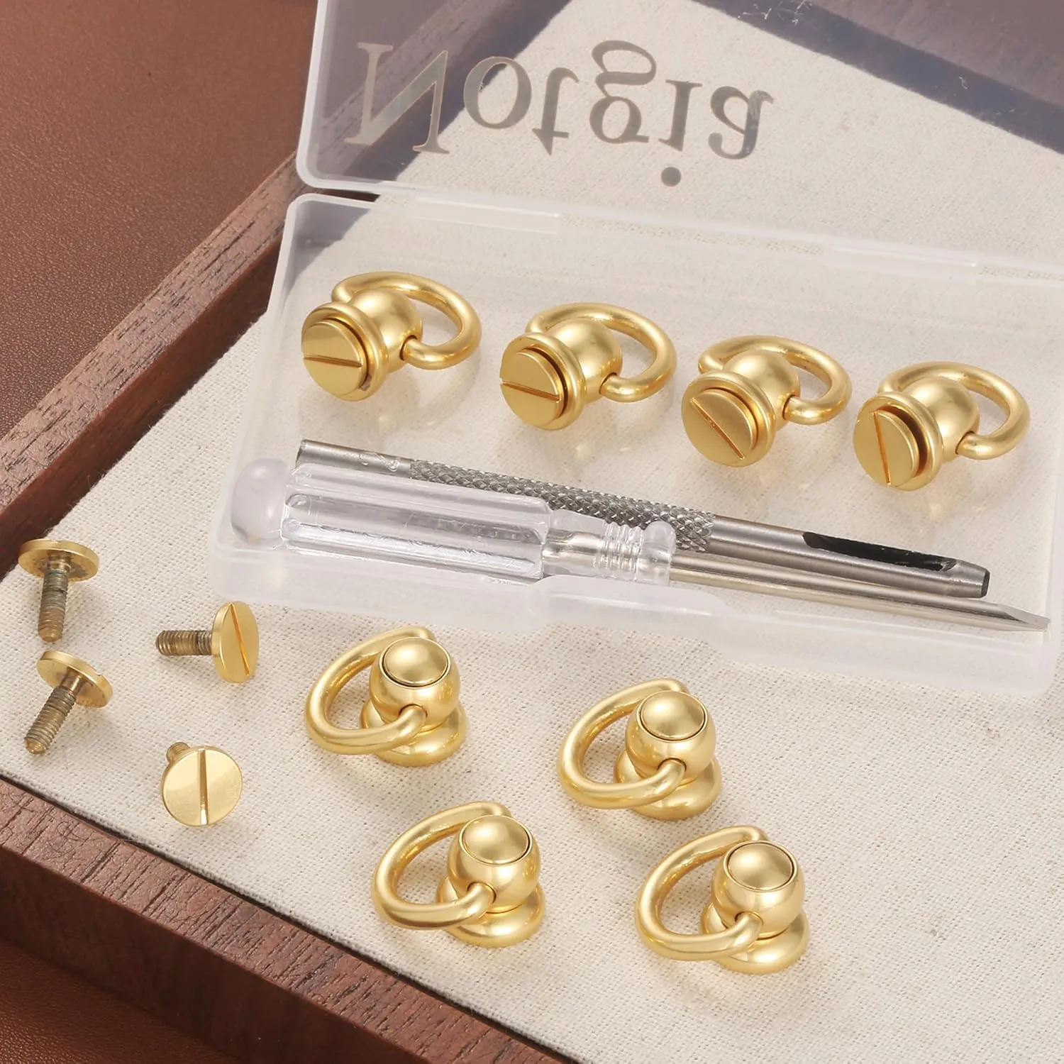 Notgia 4Pcs D Rings for Purse Brass Rivets for Leather Rotatable Purse Strap Hardware Ball Button Studs for Handbag D Rings Chicago Screws for Repair Purse Dog Collar Leather Crafts (Gold)