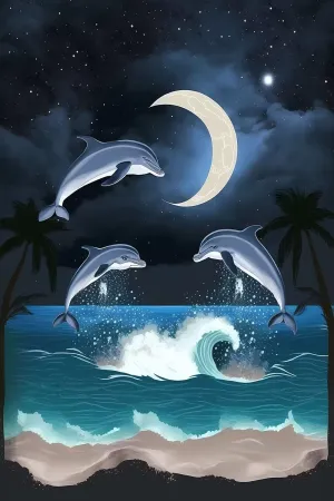 NSUAJOF Diamond Painting Kit - DIY Beach Dolphin Jumping Diamond Painting Full Round Drill Sticks, 5d Stress Relief Handmade Gifts and Beginners Bathroom Decor Wall Decor 20 * 30 inches