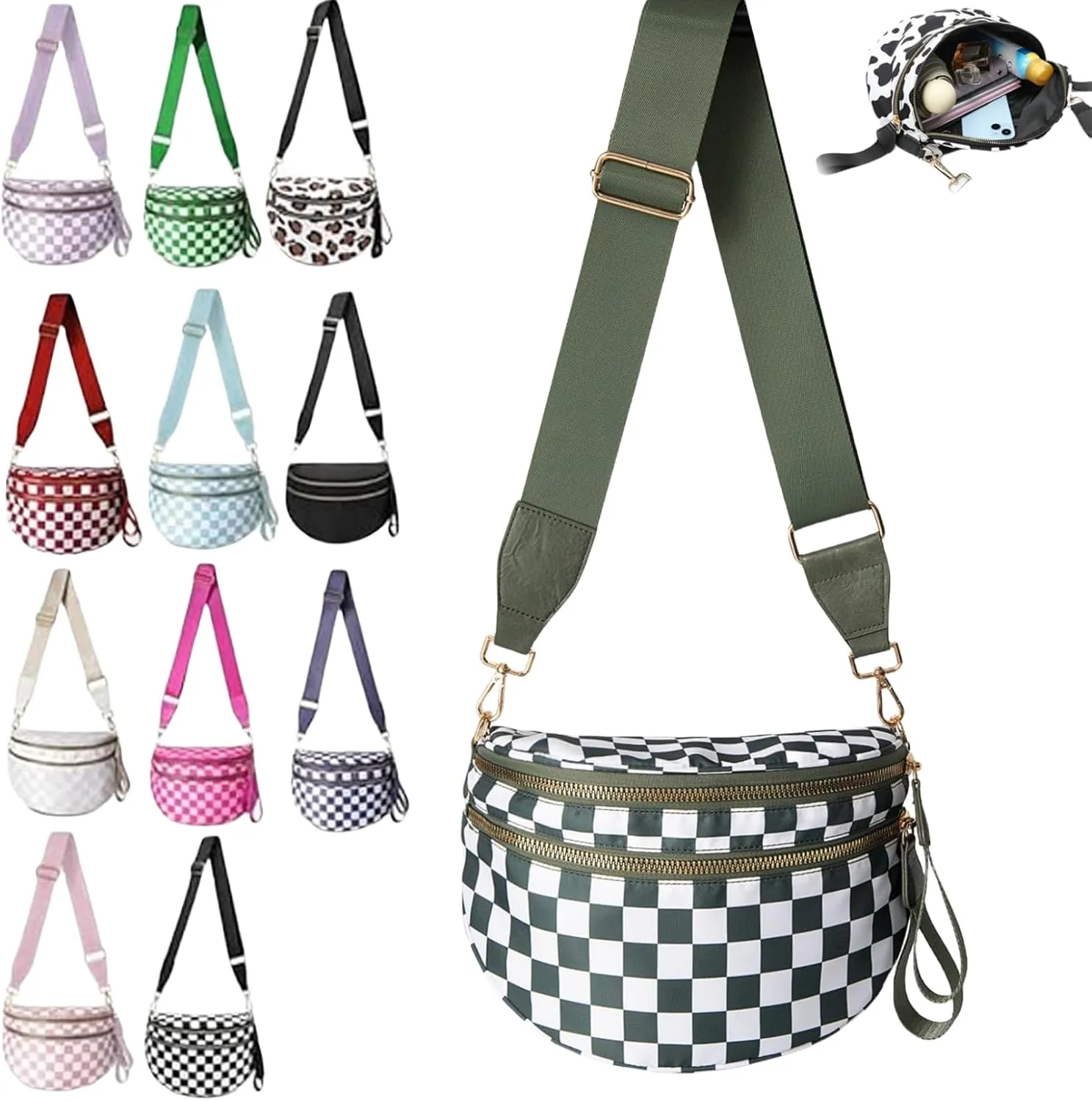 Nuvore Crossbody Bag, Comfort Checkered Bum Bags, Spacious Trendy & Functional Bum bag, Women Lightweight Messenger bag