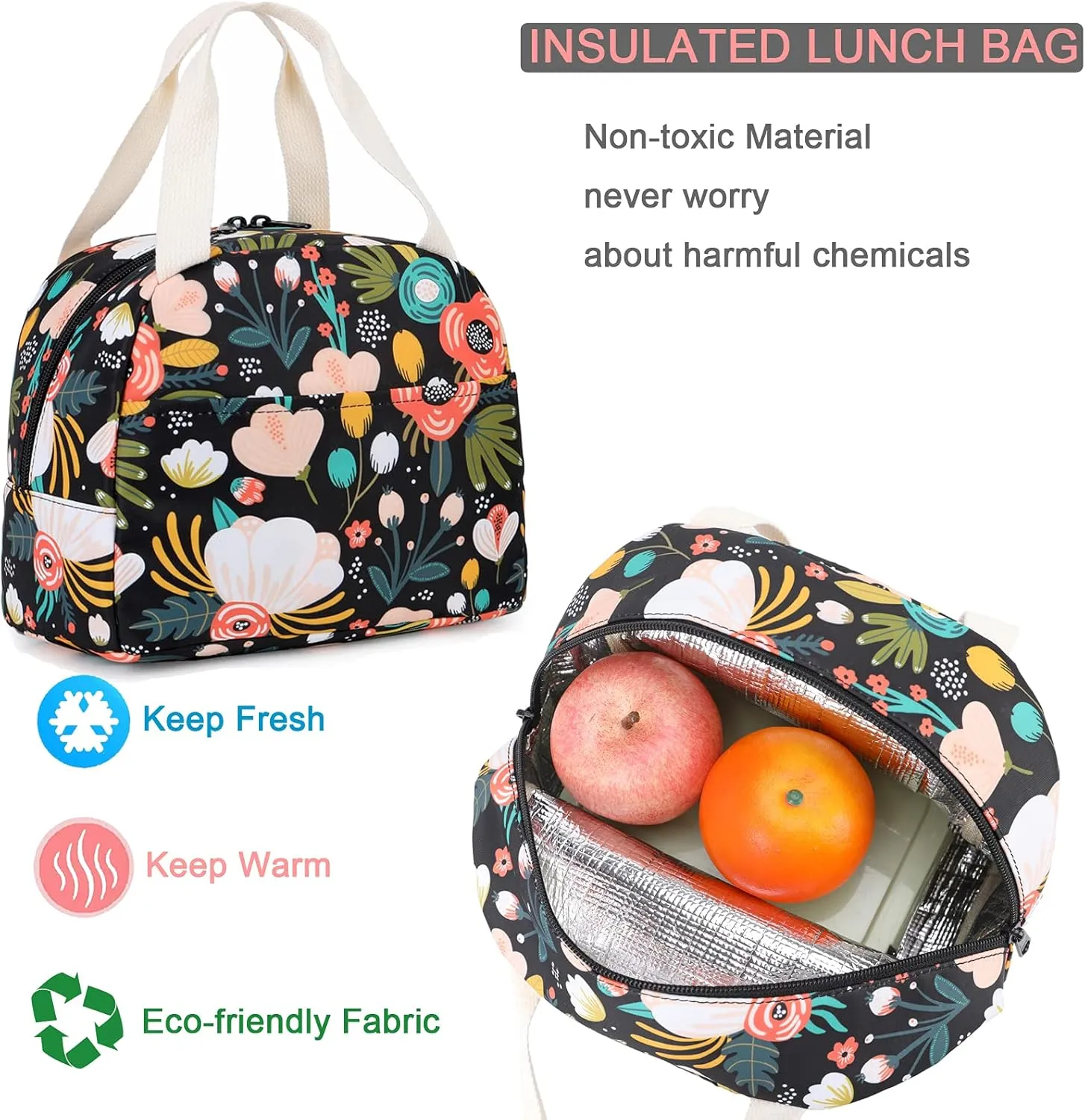 Octsky Kids Backpack for Girls Teens Elementary Middle School Bookbags Childs Back to School Bag with Lunch Box, Black/Multi, One Size