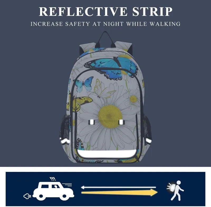 ODAWA Butterflies Daisies Blue Yellow Backpacks for Kids Laptop Backpack Purse Travel Bag Kids Backpack Ages 6-12