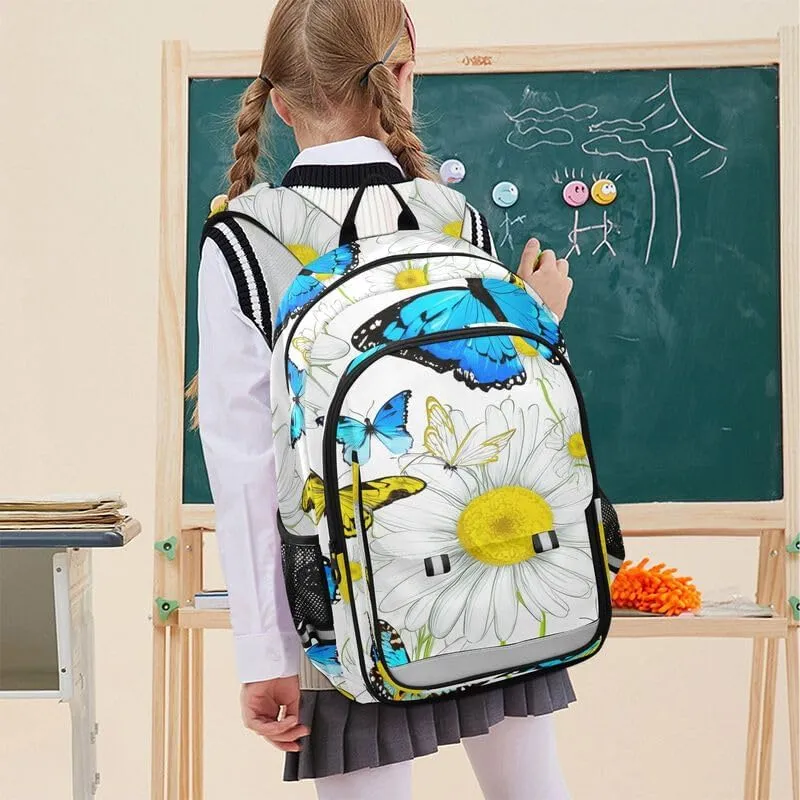 ODAWA Butterflies Daisies Blue Yellow Backpacks for Kids Laptop Backpack Purse Travel Bag Kids Backpack Ages 6-12