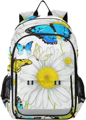 ODAWA Butterflies Daisies Blue Yellow Backpacks for Kids Laptop Backpack Purse Travel Bag Kids Backpack Ages 6-12