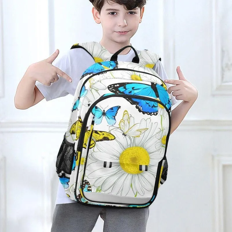 ODAWA Butterflies Daisies Blue Yellow Backpacks for Kids Laptop Backpack Purse Travel Bag Kids Backpack Ages 6-12