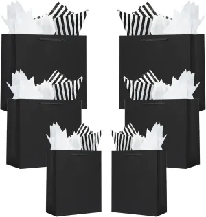 Offizon 12 Pcs Black Gift Bags, Gift Bags with Tissue Paper (4 Small 6", 4 Medium 8.7", 4 Large 12.6"), Paper Bags with Handles for Birthdays and Holidays