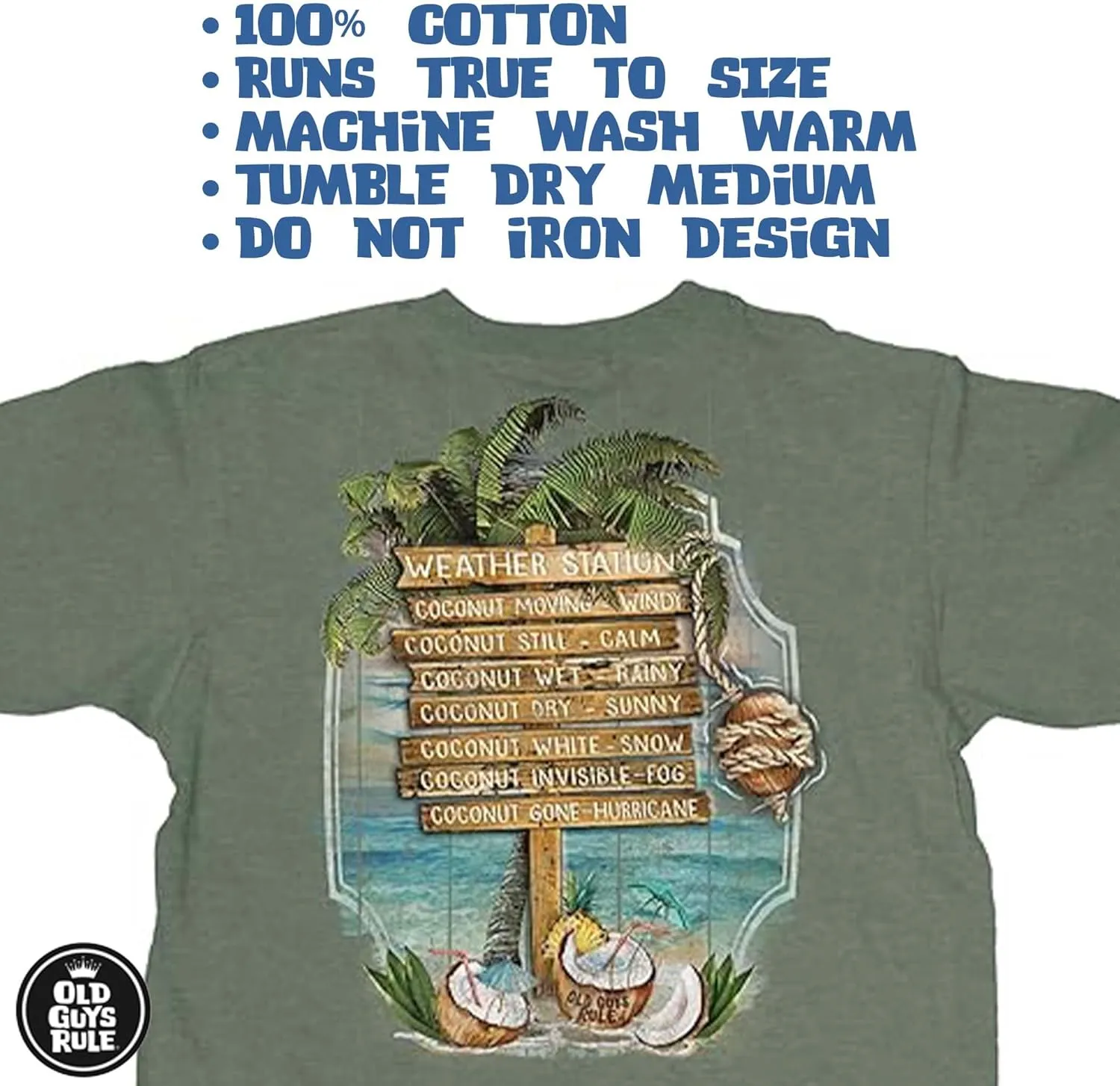 OLD GUYS RULE T-Shirts for Men, Weather Station - Novelty Graphic Tee for Beach Lovers, Vacation - Gift for Dad, Grandpa