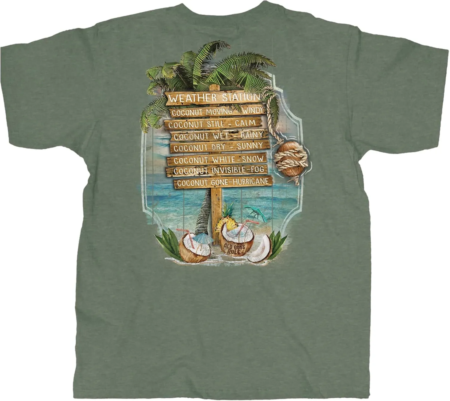 OLD GUYS RULE T-Shirts for Men, Weather Station - Novelty Graphic Tee for Beach Lovers, Vacation - Gift for Dad, Grandpa