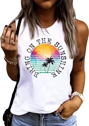 On Cruise Time Coconut Tree Tank Tops for Women Summer Vacation Sleeveless Shirts Casual Beach Praty Graphic Tees Vest