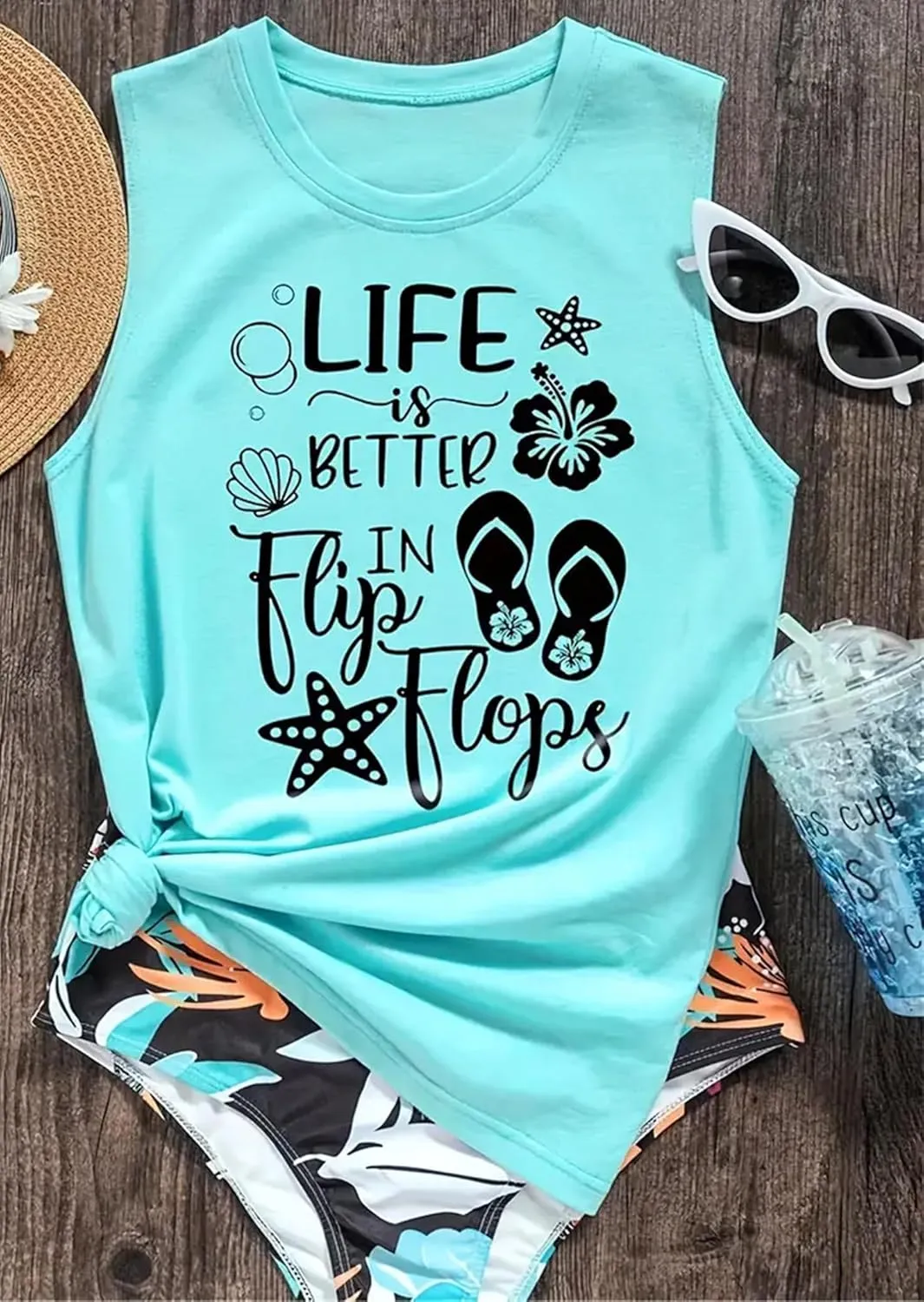 On Cruise Time Coconut Tree Tank Tops for Women Summer Vacation Sleeveless Shirts Casual Beach Praty Graphic Tees Vest