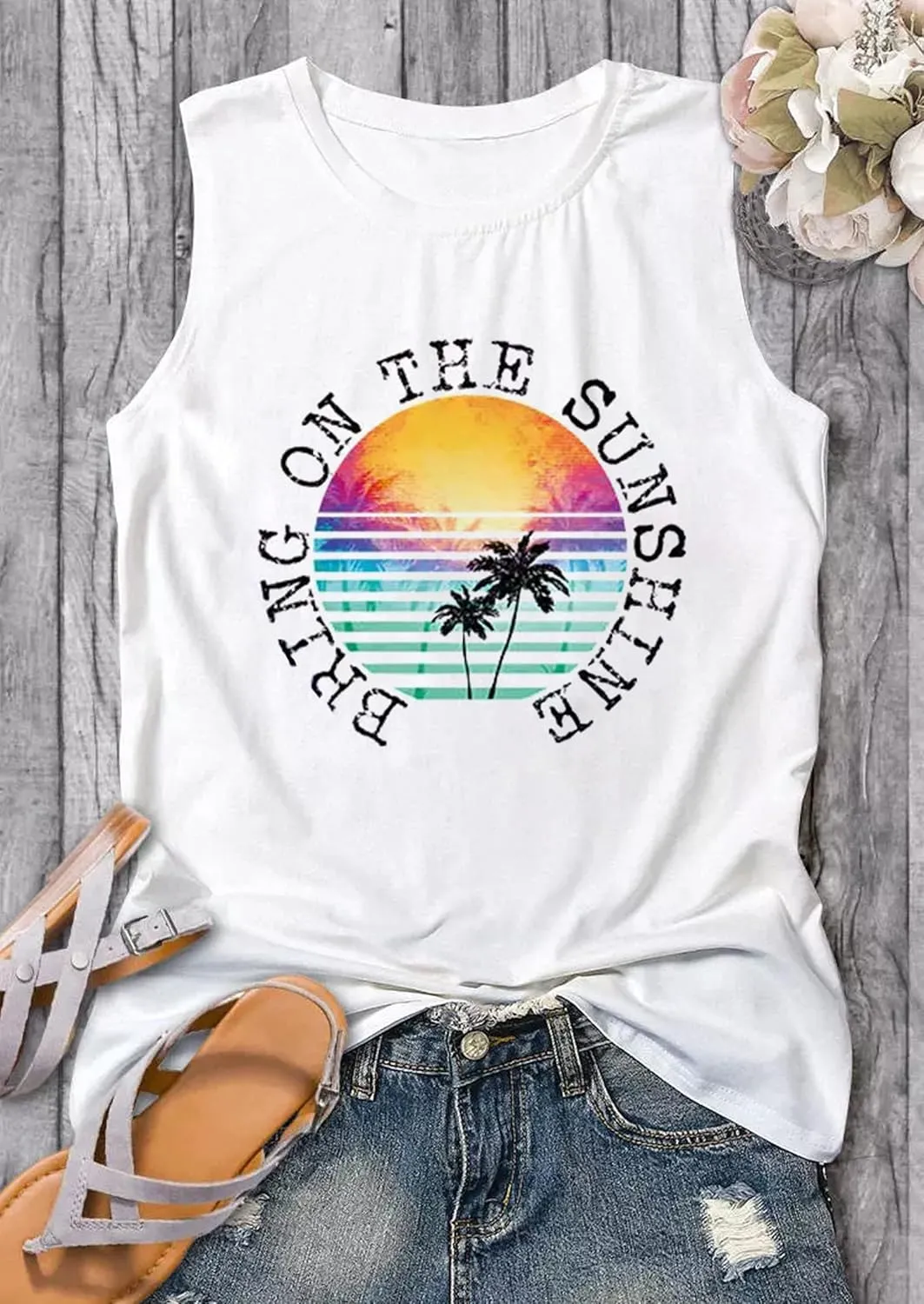On Cruise Time Coconut Tree Tank Tops for Women Summer Vacation Sleeveless Shirts Casual Beach Praty Graphic Tees Vest