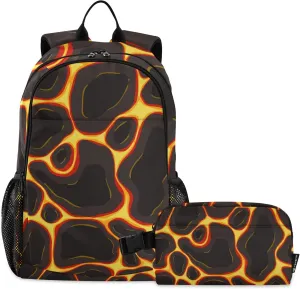 Orange Lava Backpack with Lunch Bag, School Travel Backpack for Boys Girls Kids Backpacks Set