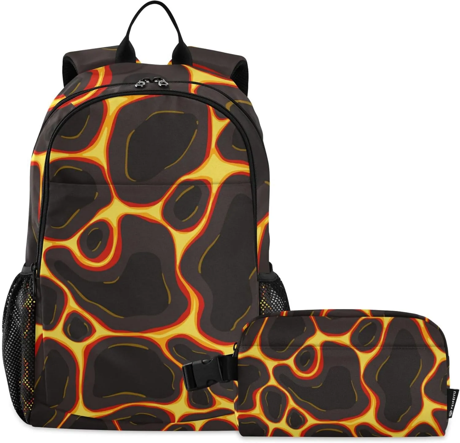 Orange Lava Backpack with Lunch Bag, School Travel Backpack for Boys Girls Kids Backpacks Set