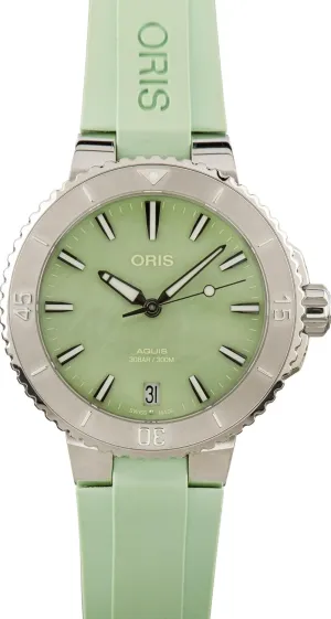 Oris Aquis Date Green Rubber Strap for Women - Model Number: 01 733 7770 4157-07 4 18 67FC