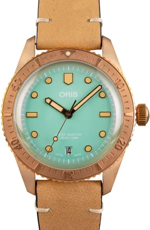 Oris Divers Sixty-Five Bronze Green Dial on Leather Strap - Model Number: 01 733 7771 3157-07 5 19 04BR