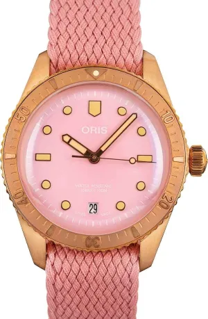 Oris Divers Sixty-Five Bronze Pink Dial & Textile Strap Unisex Watch - Model Number: 01 733 7771 3158-07 3 19 04BRS