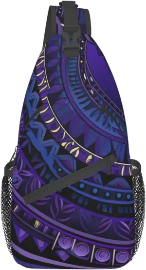 OUSIKA Purple Background in Tribal Style Pattern Sling Bag Lightweight Crossbody Bag Shoulder Bag Chest Bag Travel Backpack for Women Men, Black