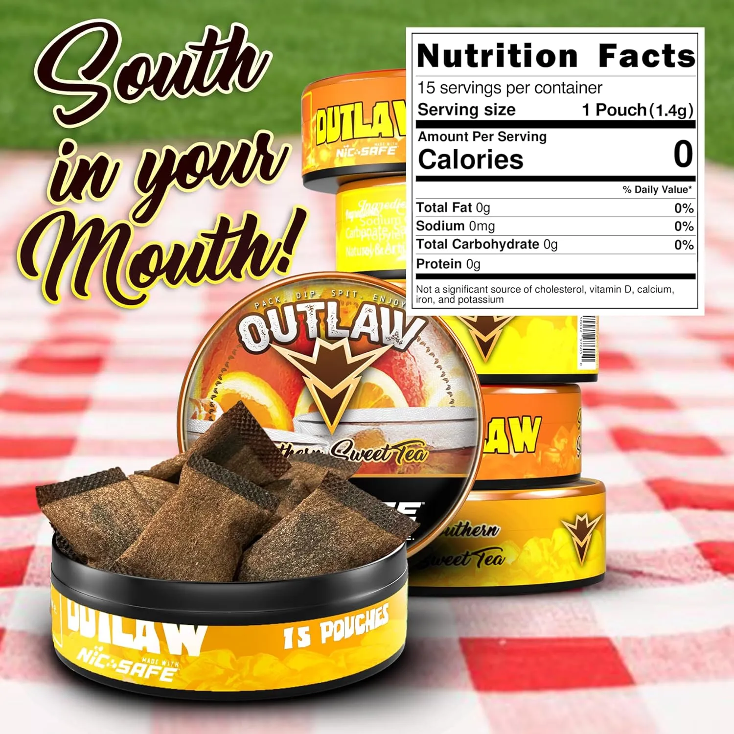 Outlaw Dip - Southern Sweet Tea - Pouches - 3 Pack - Tobacco Free - Nicotine Free