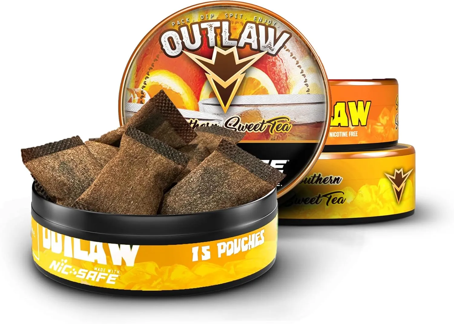 Outlaw Dip - Southern Sweet Tea - Pouches - 3 Pack - Tobacco Free - Nicotine Free