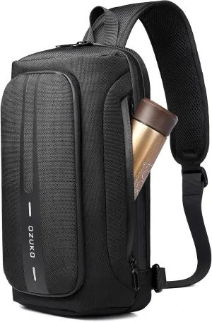 OZUKO Anti Theft Crossbody Sling Bag, Large Waterproof Shoulder Chest Bag Backpack with USB Charging Lightweight Casual Backpacks (Black)