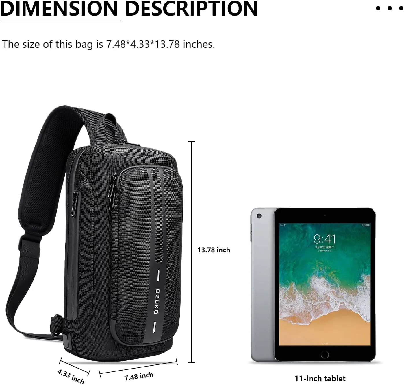OZUKO Anti Theft Crossbody Sling Bag, Large Waterproof Shoulder Chest Bag Backpack with USB Charging Lightweight Casual Backpacks (Black)