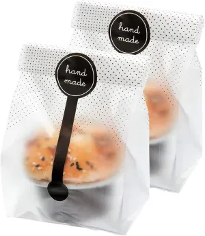 Palksky (400Pcs)200pcs Translucent Plastic Bags/Cellophane Bags with 200pcs Handmade Stickers for Muffin Cookie Cake Chocolate Candy Snack Wrapping Bakery Packaging