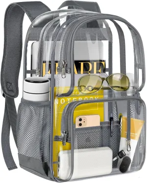 PAMANO Clear Backpack Heavy Duty Transparent See Through Bag for College Work Travel Security,Gray
