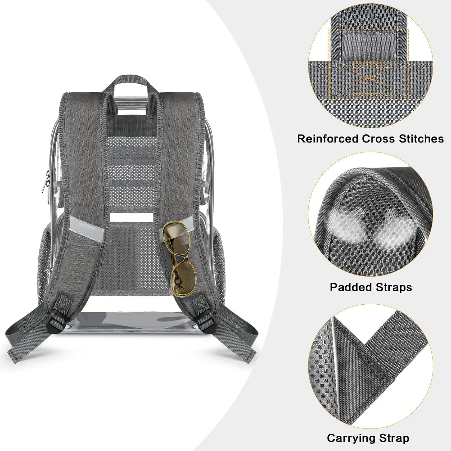 PAMANO Clear Backpack Heavy Duty Transparent See Through Bag for College Work Travel Security,Gray