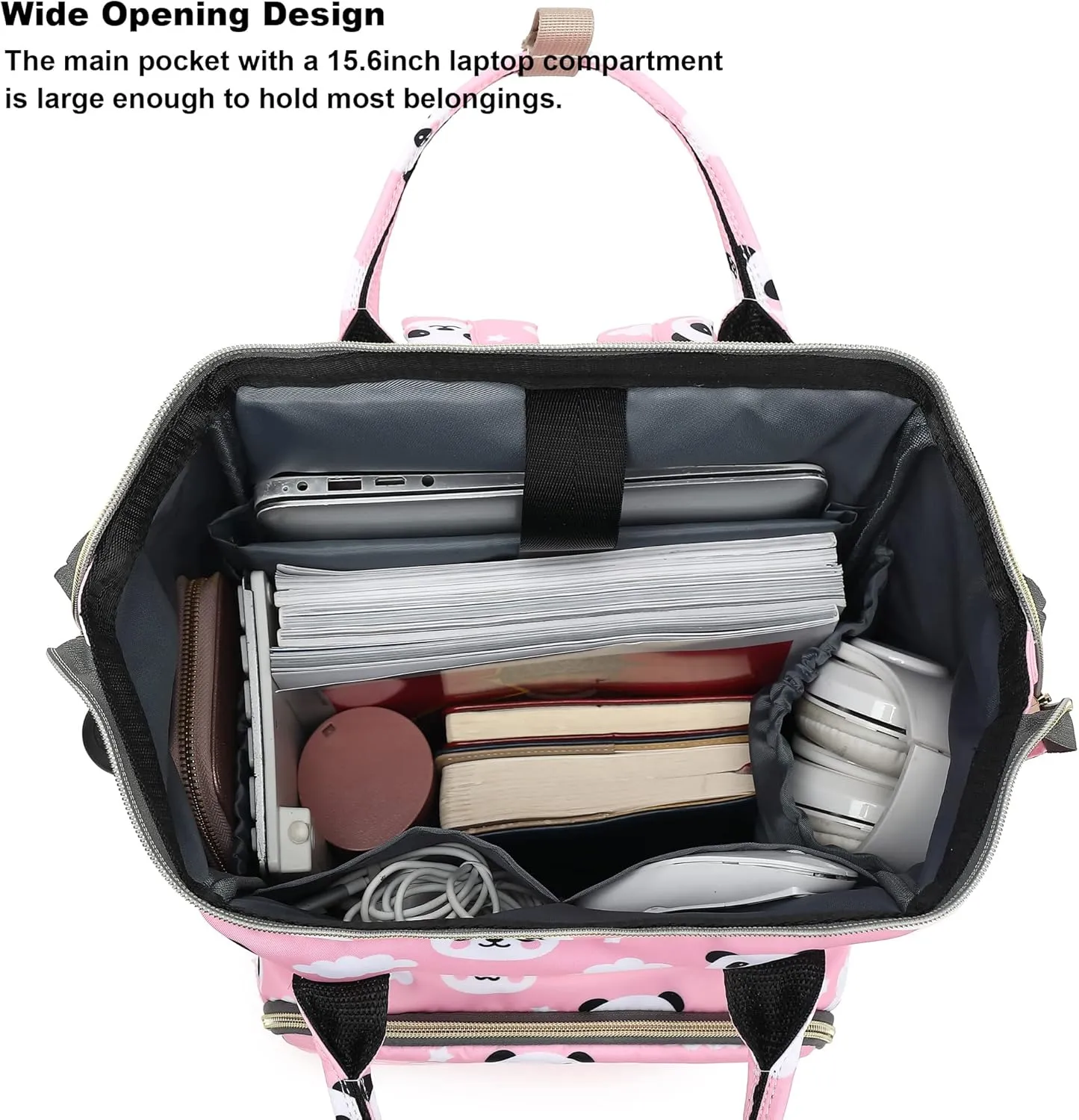 Panda Laptop Backpack for Womens Girls, College Backpacks School Bag Bookbag 15.6 Inch Computer Backpack (Pink)