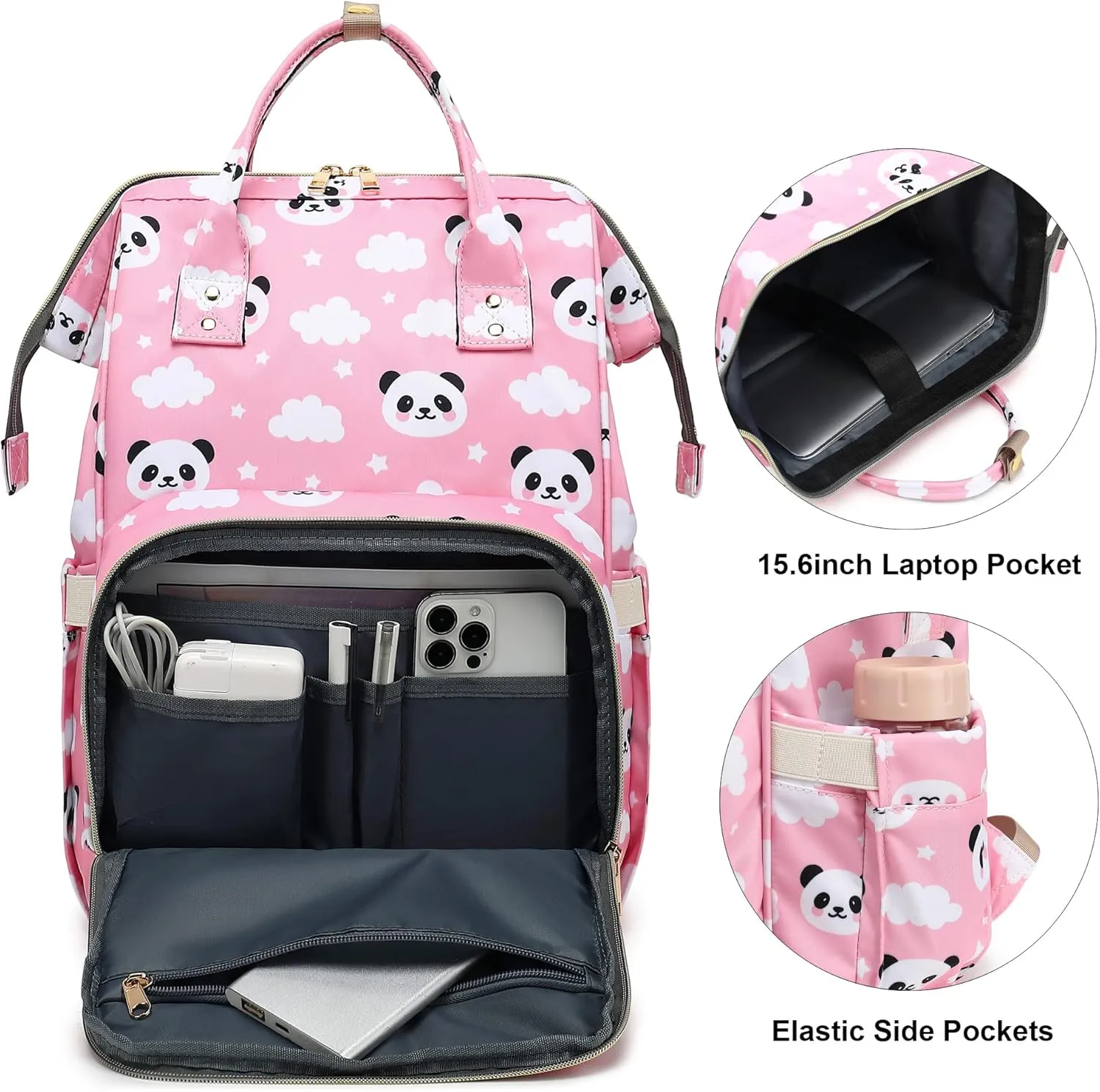 Panda Laptop Backpack for Womens Girls, College Backpacks School Bag Bookbag 15.6 Inch Computer Backpack (Pink)