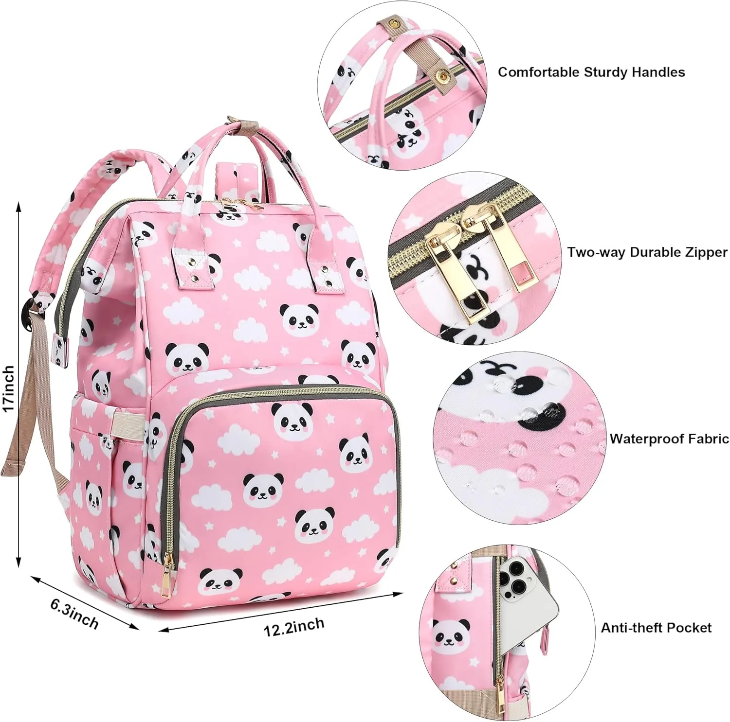 Panda Laptop Backpack for Womens Girls, College Backpacks School Bag Bookbag 15.6 Inch Computer Backpack (Pink)