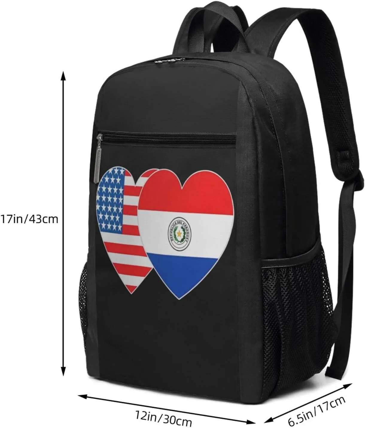 Paraguay America Flag Twin Heart for Paraguayan Americans Casual Backpacks Sports Backpack Large Capacity Travel Rucksack Laptop Daypack with Multi-Pockets Adjustable Strap Work Bag for Hiking