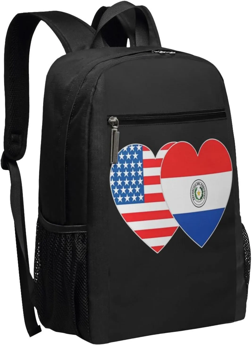 Paraguay America Flag Twin Heart for Paraguayan Americans Casual Backpacks Sports Backpack Large Capacity Travel Rucksack Laptop Daypack with Multi-Pockets Adjustable Strap Work Bag for Hiking