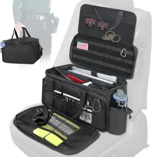 Patrol Bag Police Gear for Law Enforcement Military Car Front Seat Organizer 17" Laptop Sleeve, MOLLE system, Cup Holder, Water-Resistant, and Fits Vehicle Passenger Seat