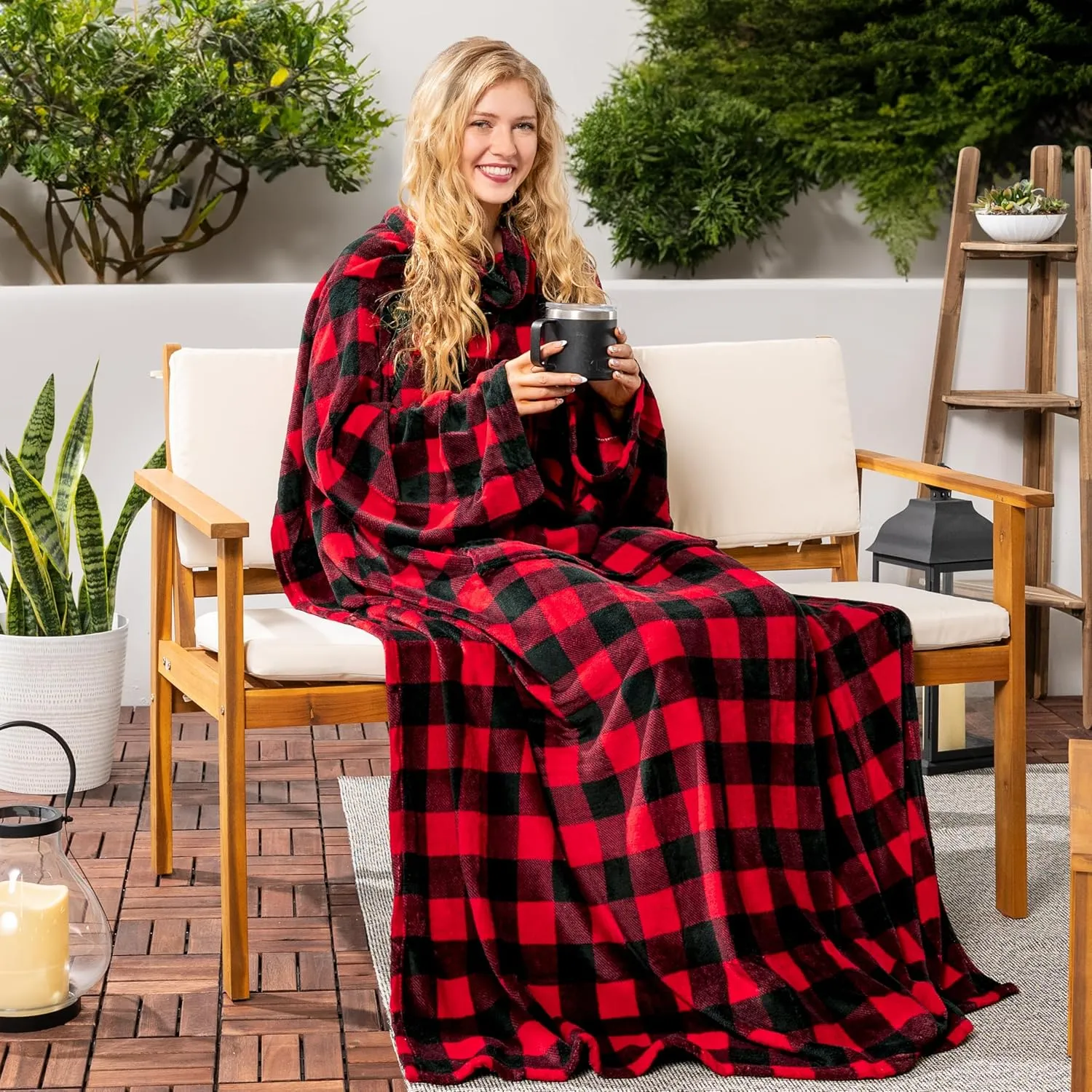 PAVILIA Blanket with Sleeves for Adult Women Men, Soft Warm Wearable Blanket Fleece Wrap Throw, Robe Blanket Gift